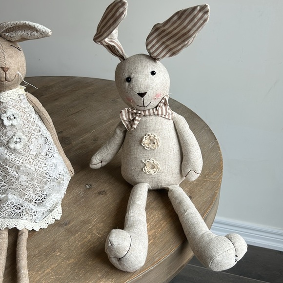 Tall Stuffed Bunny Plush Rabbits Shelf Sitting Easter Decor Set of 2 - Picture 5 of 14